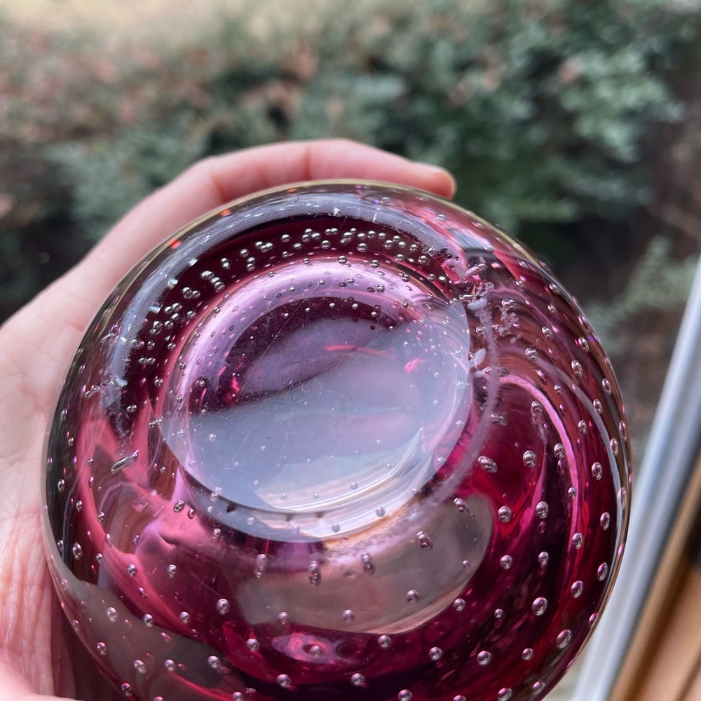 Murano Cranberry Red Bullicante Vintage Glass Ashtray - Picture 10 of 13